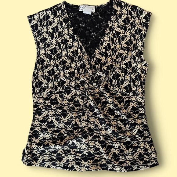 Vintage 90s Y2K style Romantic Gothic Brocade Lace Blouse - Black Gold | Size S - Picture 3 of 8